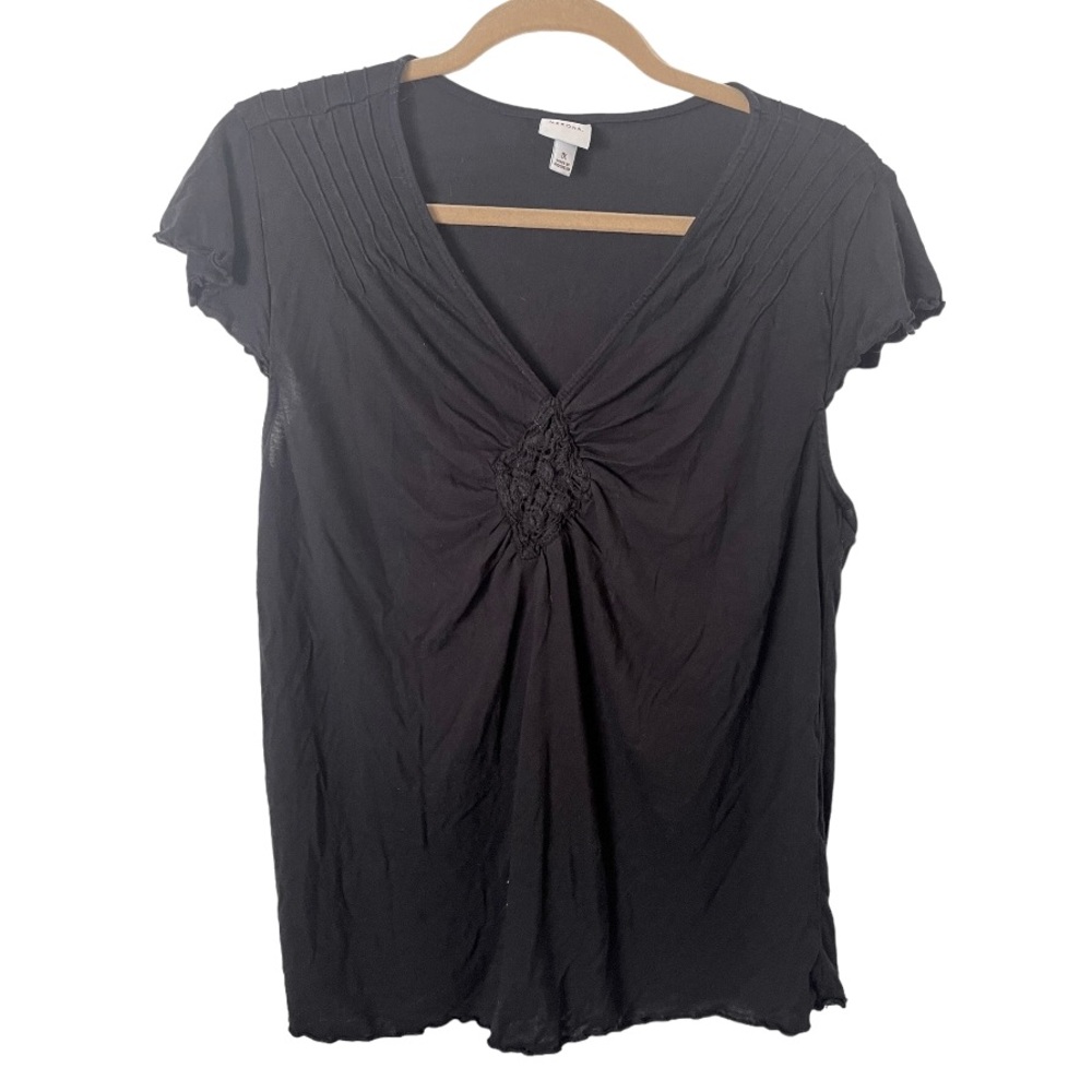 Merona Black Cap Sleeve‎ V-Neck T-Shirt Tee 1X